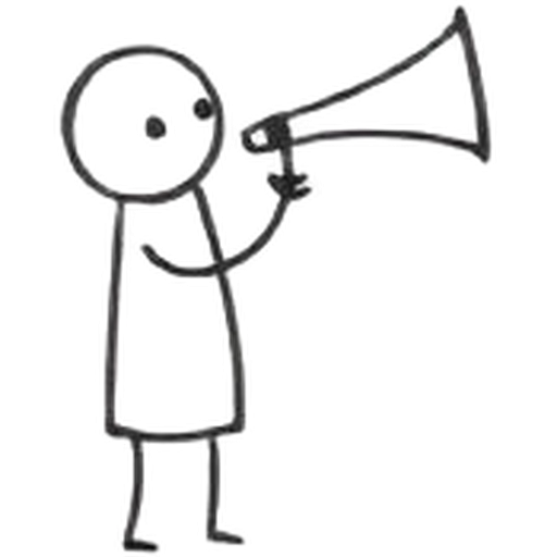 Hand-drawn figure speaking through a horn